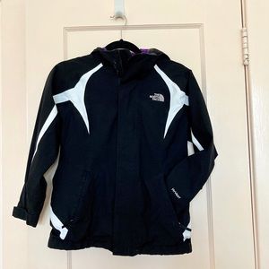 Black and white Northface rain jacket